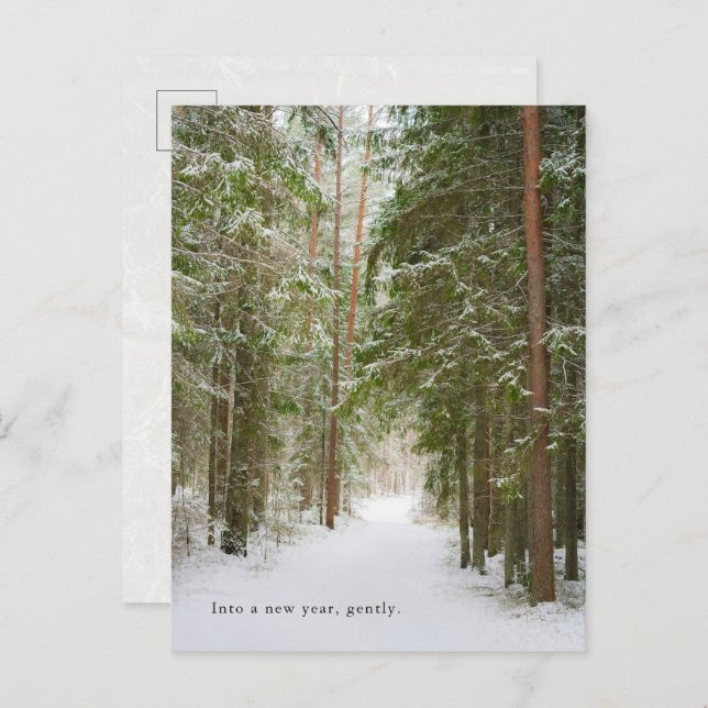 Postal Festiva Minimal Winter Forest Path, New Year (Anverso / Reverso)