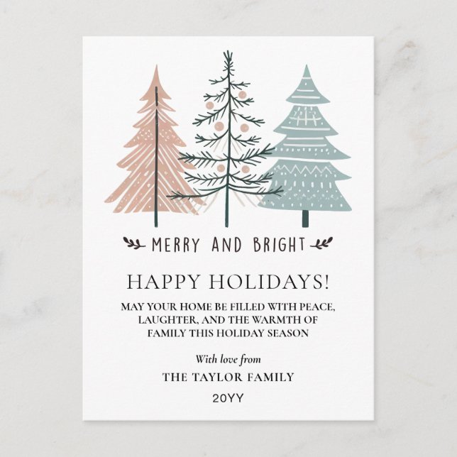 Postal Festiva Minimalist Boho Merry and Bright Christmas Trees (Anverso)