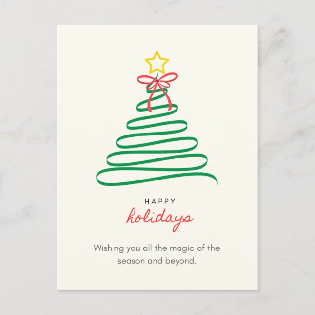 Postal Festiva Minimalist Christmas Tree Happy Holidays Postcard (Anverso)