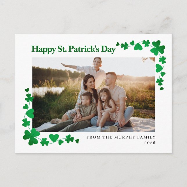 Postal Festiva Minimalist lucky shamrock st. Patrick's Day photo (Anverso)