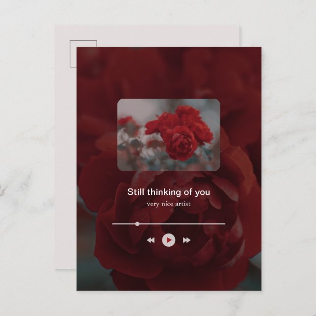 Postal Festiva Minimalist Red Music Player Valentine's Day (Anverso / Reverso)