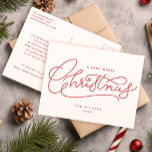 Postal Festiva Minimalista guión navideño rojo<br><div class="desc">Envíe un poco de alegría navideña con esta minimalista postal de la tarjeta navideña que incluye un guión rojo "Feliz Navidad" a mano. Elegante y sencillo,  este diseño es perfecto para difundir alegría en un estilo moderno y sobrio.</div>