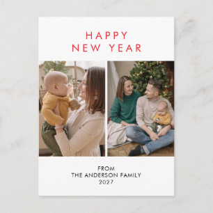 Postal Festiva Minimalista Moderna Colage de 5 Fotos Año Nuevo