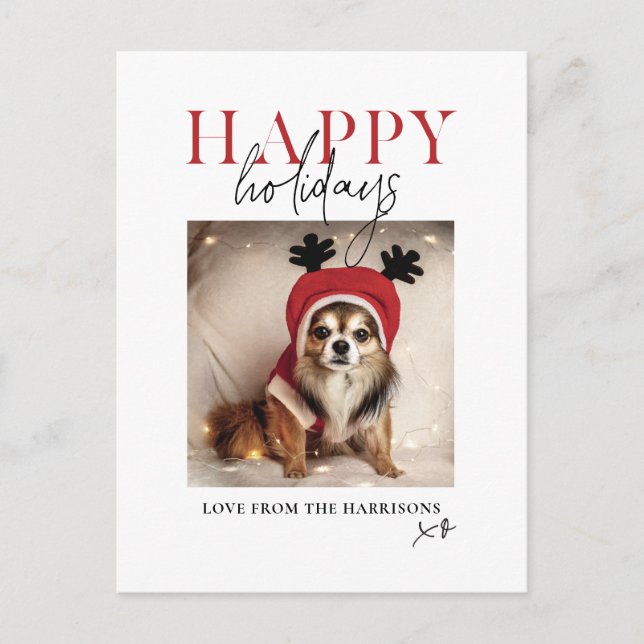 Postal Festiva Mínimo de la foto de su perro Mascota a sus Navida (Anverso)