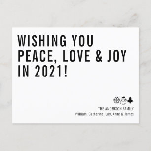 Postal Festiva Mínimo Deseándote Paz Ama Alegría 2021 Año Nuevo