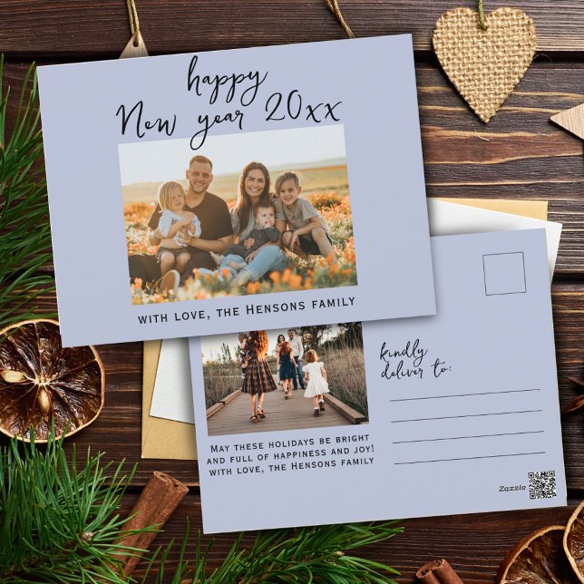Postal Festiva Mínimo Simple Feliz Año Nuevo Script Foto Familiar (Subido por el creador)
