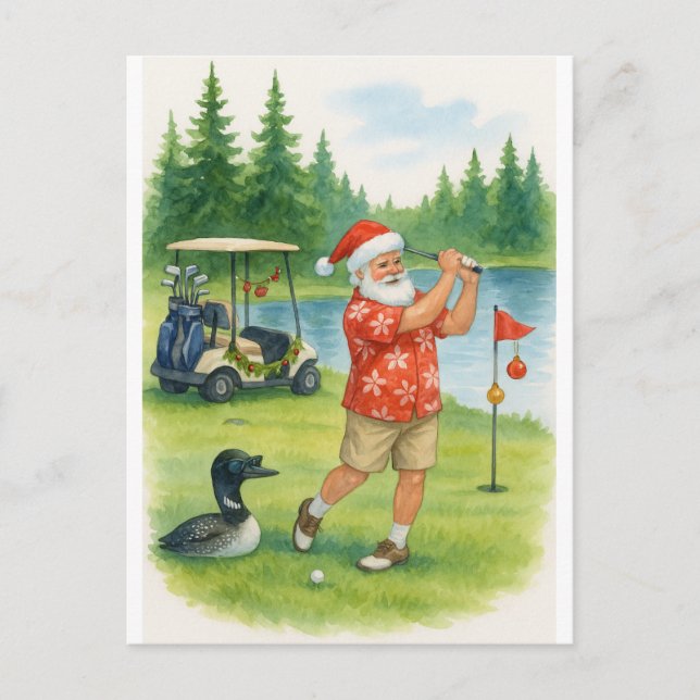 Postal Festiva Minnesota Golfer Santa Claus está jugando golf en  (Anverso)