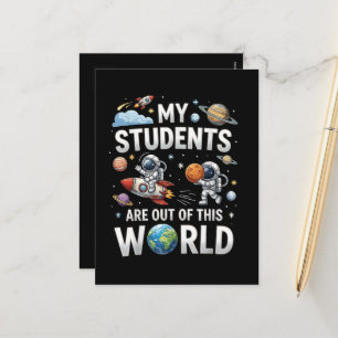 Postal Festiva Mis estudiantes están fuera en este mundo espacial