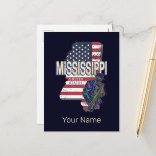 Postal Festiva Mississippi State United States Map Vintage USA