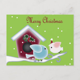 Postal Festiva mistletoe besa a los pájaros de amor nuestra prime