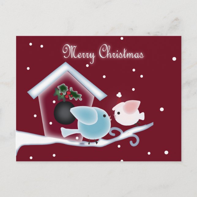 Postal Festiva mistletoe besa a los pájaros de amor nuestra prime (Anverso)