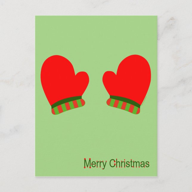 Postal Festiva Mittens de vacaciones rojas (Feliz Navidad) (Anverso)