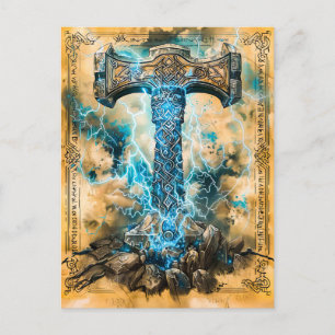 Postal Festiva Mjölnir Martillo de Thor con Relámpagos
