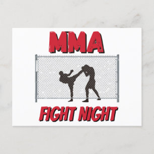Postal Festiva MMA: Texto nocturno de lucha y silueta de dos luch