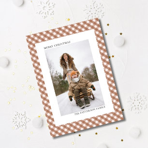Postal Festiva Mocha Brown Gingham Plaid Pattern Photo Navidades