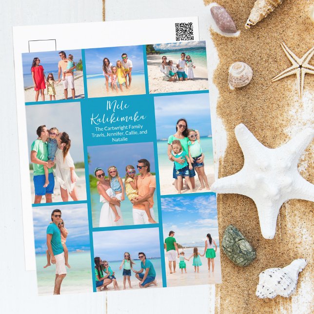 Postal Festiva Moda Blue Mele Kalikimaka Collage de fotos Beach (Subido por el creador)