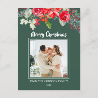 Postal Festiva Moda Floral acuarela Poinsettia Navidades de fotog
