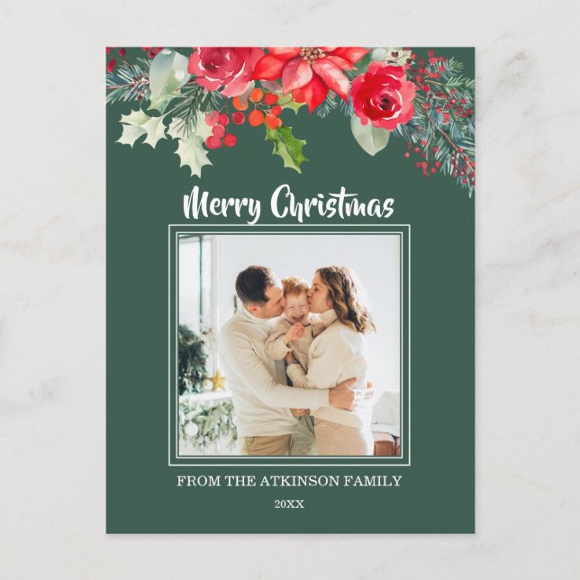 Postal Festiva Moda Floral acuarela Poinsettia Navidades de fotog (Anverso)