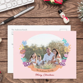 Postal Festiva Moda Floral Wreath Rubor Navidades rosados Foto