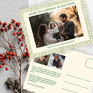 Postal Festiva Moda Gingham Green Navidades Personalizado 3 Foto