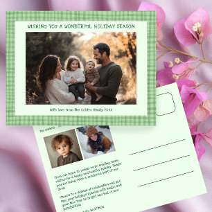 Postal Festiva Moda Gingham Green Navidades Personalizado 3 Foto