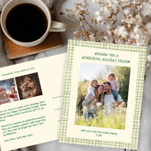 Postal Festiva Moda Gingham Green Navidades Personalizado 3 Foto