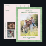 Postal Festiva Moda Gingham Green Navidades Personalizado 3 Foto<br><div class="desc">Perfecta postal linda para un divertido saludo de vacaciones! ¡La mano hizo arte para ti! ¡TODO PERSONALIZABLE! Haga clic en "Personalizar" para editar el texto en la parte delantera y trasera y agregar sus propias fotos al frente y atrás. Haga clic en "editar usando la herramienta de diseño" para ajustar...</div>