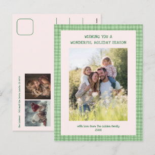 Postal Festiva Moda Gingham Green Navidades Personalizado 3 Foto