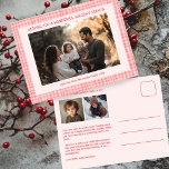 Postal Festiva Moda Gingham Navidades rojos Personalizado 3 Foto<br><div class="desc">Perfecta postal linda para un divertido saludo de vacaciones! ¡La mano hizo arte para ti! ¡TODO PERSONALIZABLE! Haga clic en "Personalizar" para editar el texto en la parte delantera y trasera y agregar sus propias fotos al frente y atrás. Haga clic en "editar usando la herramienta de diseño" para ajustar...</div>