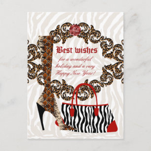 Postal Festiva Moda Postcard Leather Boot Zebra Purse