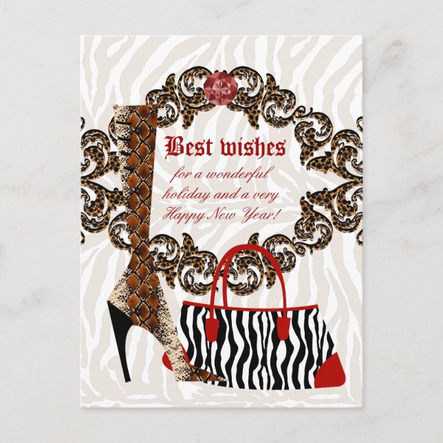 Postal Festiva Moda Postcard Leather Boot Zebra Purse (Anverso)