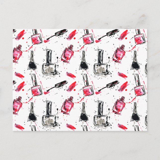 Postal Festiva Modelo del esmalte de uñas de la acuarela (Anverso)