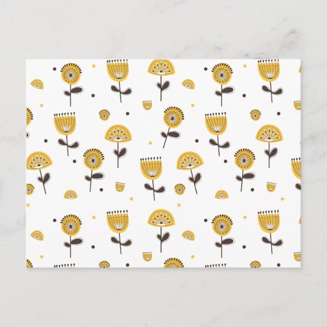 Postal Festiva Modelo floral amarillo moderno de mediados del sig (Anverso)