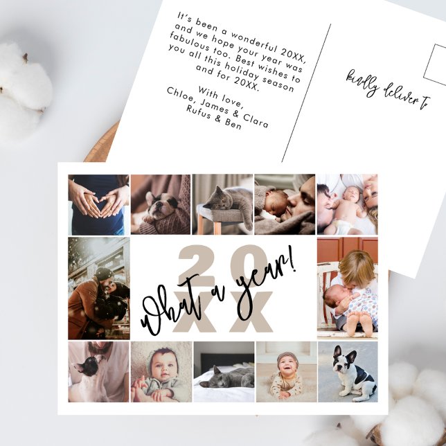 Postal Festiva Modern 12 Photo Collage What A Year (Subido por el creador)