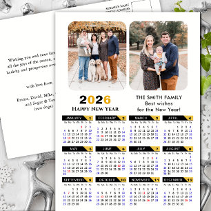 Postal Festiva Modern 2026 Calendar Family 2 Photo Black Gold