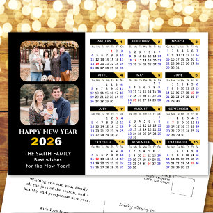 Postal Festiva Modern 2026 Calendar Family 2 Photo Black Gold