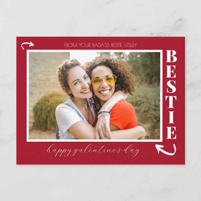 Postal Festiva Modern Best Friends Galentine's Day Bestie photo (Anverso)