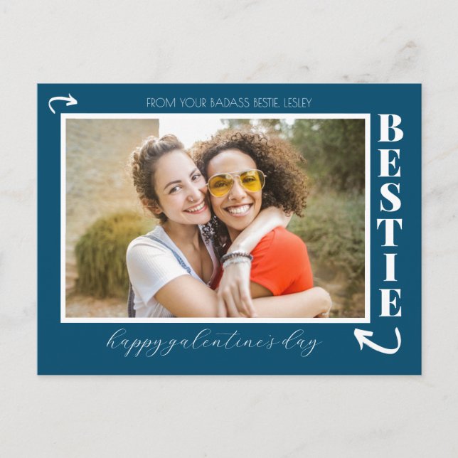 Postal Festiva Modern Best Friends Galentine's Day Bestie photo (Anverso)