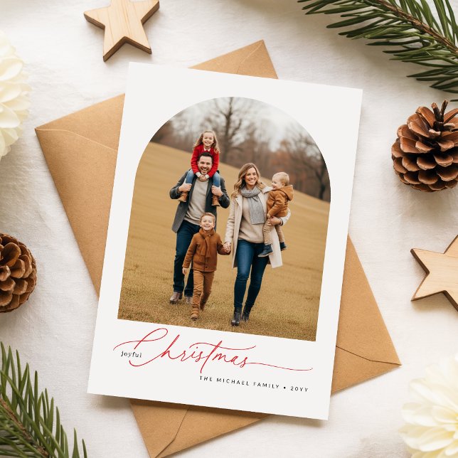 Postal Festiva Modern Calligraphy Script Christmas Family Photo (Subido por el creador)
