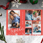 Postal Festiva Modern Christmas family 5 photo collage greetings<br><div class="desc">Modern five photo collage family winter holiday rusty red (changeable color) postcard with a trendy Together handwriting script and white snowflakes overlay.             Personalize it with your pictures and text on both sides!</div>