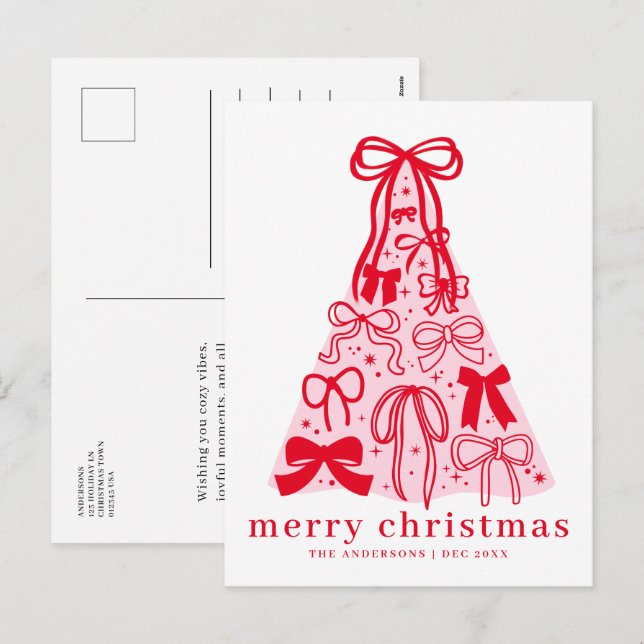 Postal Festiva Modern Coquette Bow Merry Christmas Postcard (Anverso / Reverso)