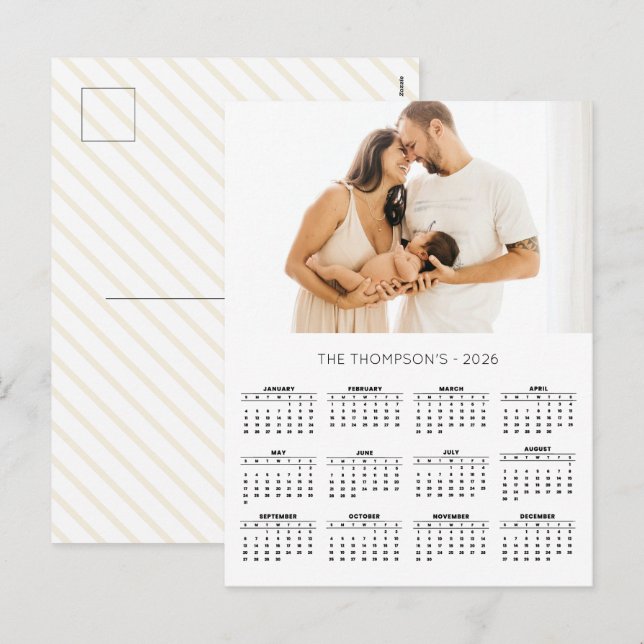 Postal Festiva Modern Family Photo 2026 Calendario 12 meses (Anverso / Reverso)