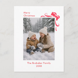 Postal Festiva Modern Festive Red Bow Merry Christmas Photo