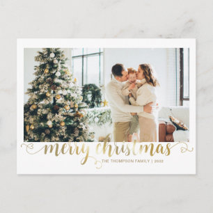 Postal Festiva Modern Gold Merry Christmas Heart Script Foto