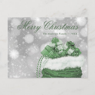 Postal Festiva Modern Green Merry Christmas Snow Presenta