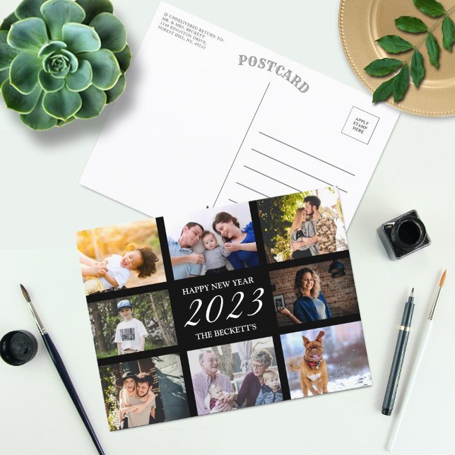 Postal Festiva Modern Happy New Year 8 Photo Collage (Subido por el creador)