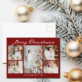 Postal Festiva Modern Red Merry Christmas Photo Collage