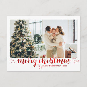 Postal Festiva Modern Red Merry Christmas Script Photo