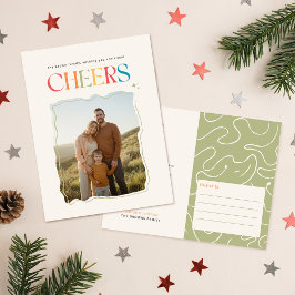 Postal Festiva Modern Retro Script Family Photo Christmas