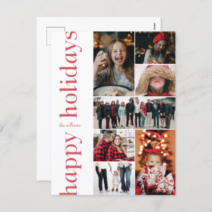 Postal Festiva Modern Side Red Type Happy Holidays Multi-Photo